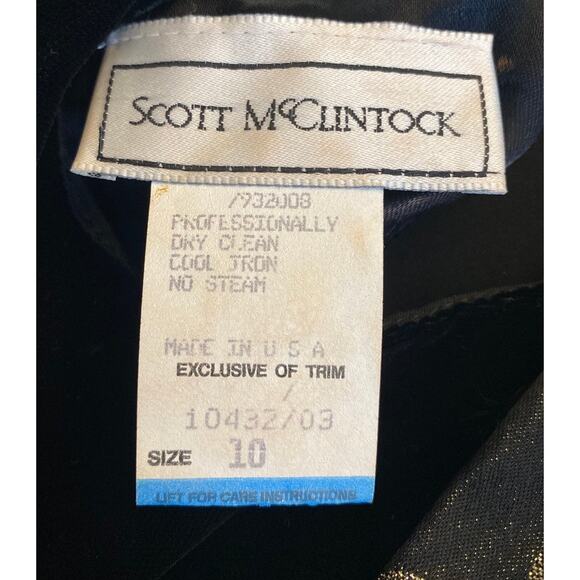 Vintage 80s Scott McClintock Black Velvet Gold Floral Open Back Dress size 10 - Picture 12 of 16